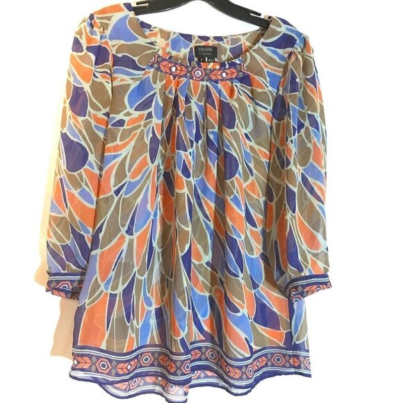 Nicole Miller Psychedelic Prairie Top Blouse Sheer Hippie Bohemian Size Small - Picture 1 of 7